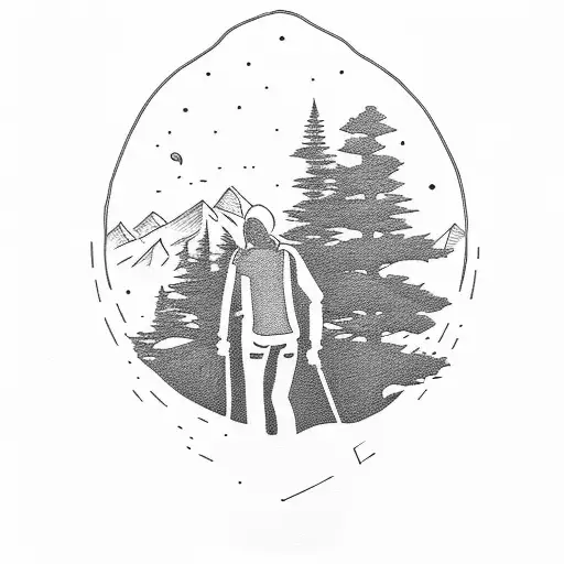 A Silhouette Of A Hiker With A Guitar On A Scenic Forest Backdrop