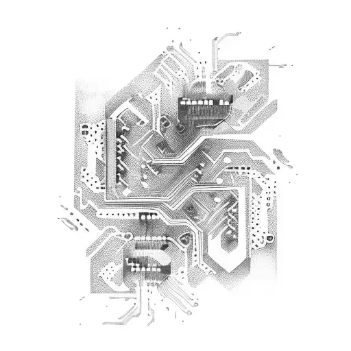 Circuit Board Pattern With Bold Lines And Cyberpunk Elements