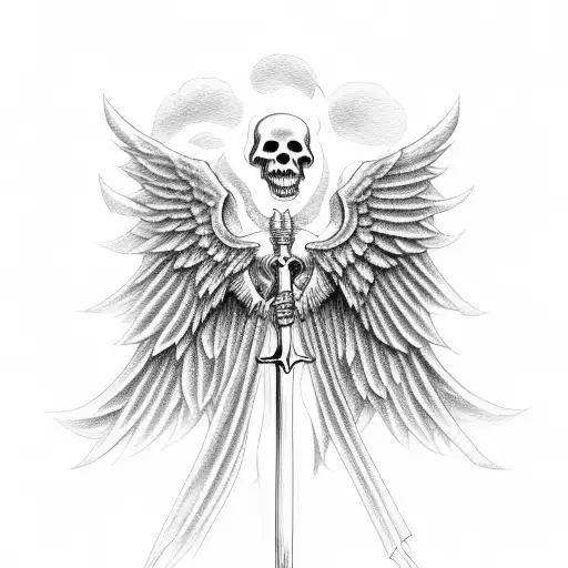 Grim Reaper Cutting Through Angel Wings With Its Scythe