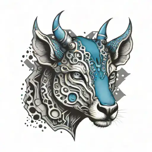 Cyborg Impala Animal Face Front View With Blue Metallic Details