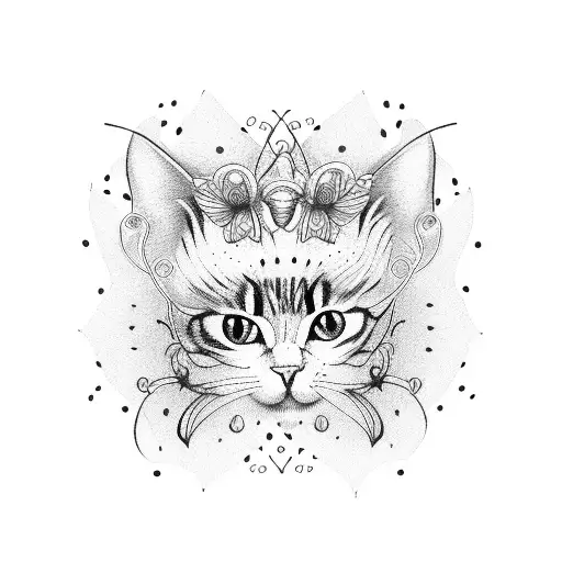 Butterfly On The Head Of Cat