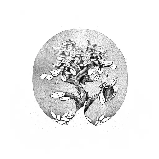 Olive Tree Trunk With Orchid Petals