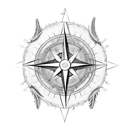 An Intricately Detailed Compass With A Feather Quill