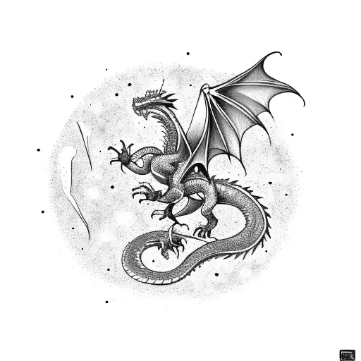 A Dragon Soaring Through A Galaxy Filled With Constellations