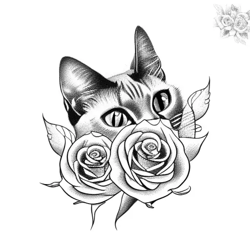 Siamese Cat And Roses