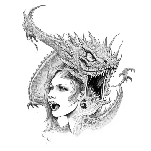 Licking Girl With Dragon And Cards