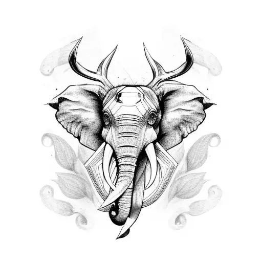 Elephant Head With Deer Horns