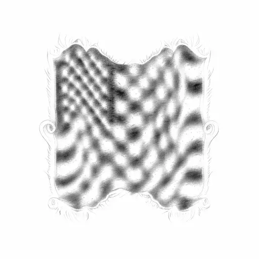 American Flag Faded Black And White Tattoo On Shoulder