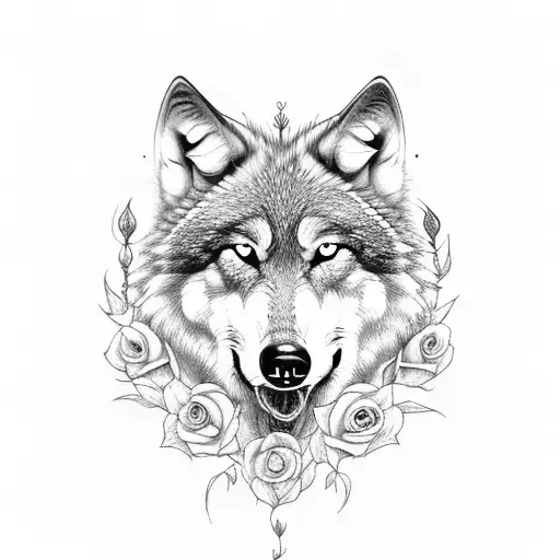 Wolf With Rose In His Mouth