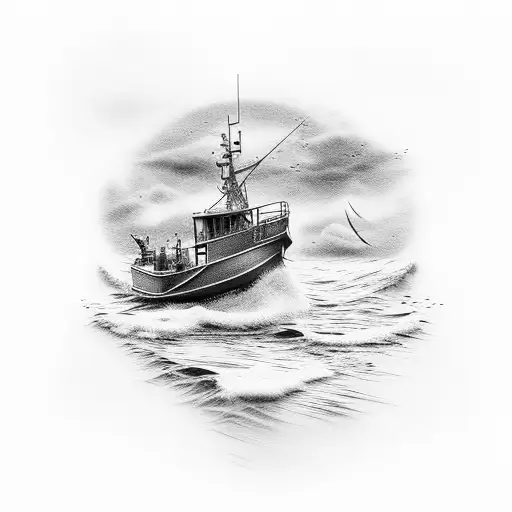 Fishing Boat With A Dog On The Front In The Ocean