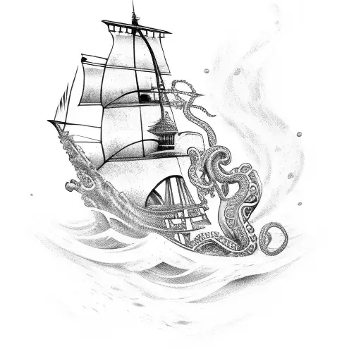 Pirate Ship With Octopus Under