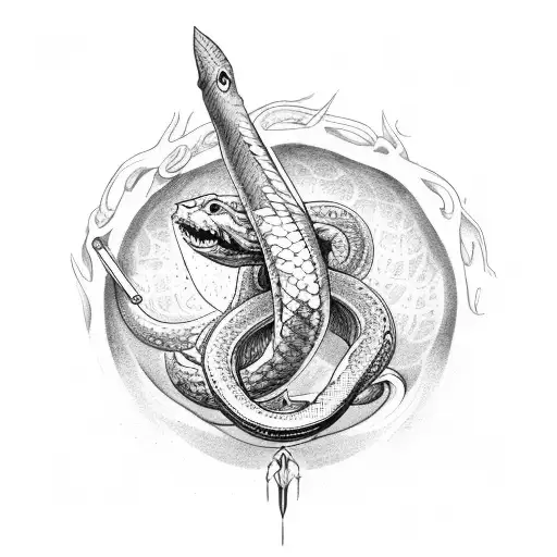 Neptunus Fighting A Snake With A Trident