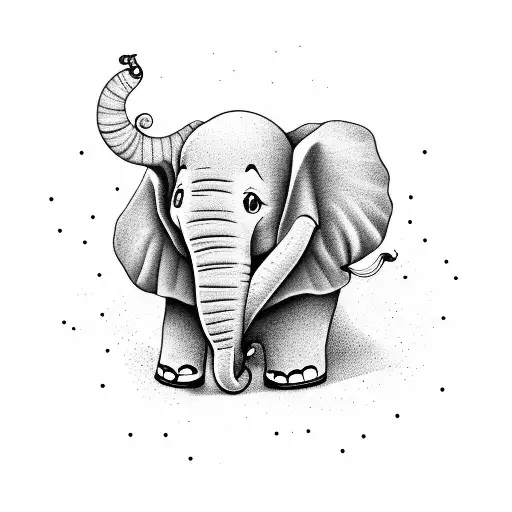 Minimal Line Elephant Family With A Red Thread Across