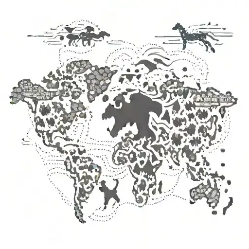 A Map Outline With Various Travel Destinations Marked With Paw Prints Of Different Dog Breeds