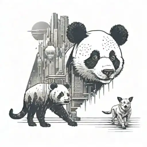 A Panda And Dog Duo Exploring A Futuristic Cityscape