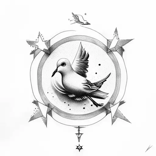 Clouds With A Dove At The Top And A Star On The Left