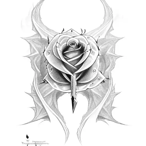 Dragon Twisted Around A Sword Piercing A Rose