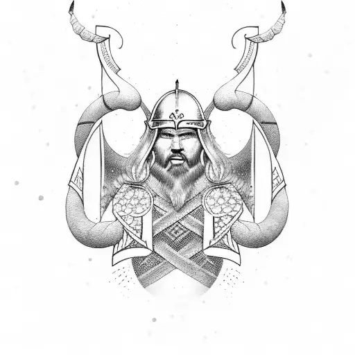A Dotwork Tattoo Featuring A Viking Warrior From Norse Mythology