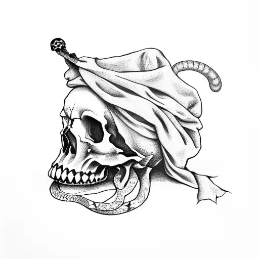 Skull With Jester Hat With The Three Bells With A Snake Entertained In The Skull