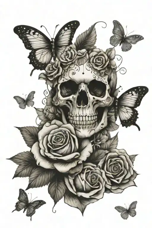 Rose Butterfly Skull Flower