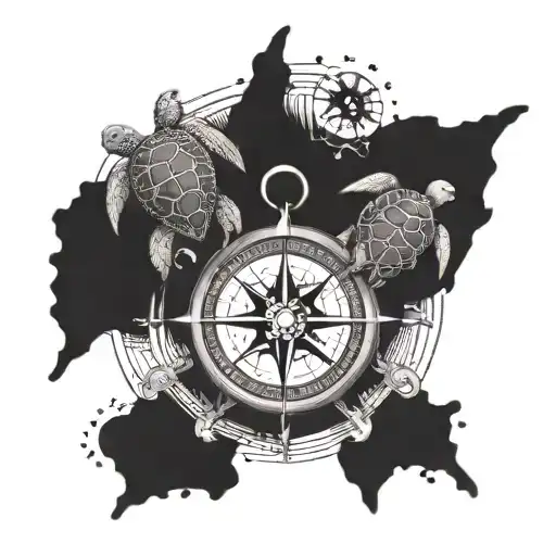 Nautical Compass With 4 Sea Turtles Name Robert Where North Is On Compass