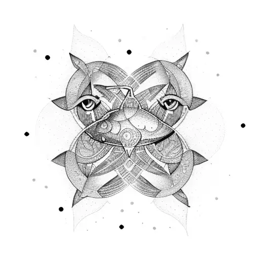 A Dotwork Design Featuring A Graceful Representation Of The Constellation Pisces