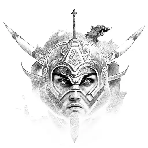 A Fierce Gladiator Battling A Mythical Creature With A Background Of Greek Ruins