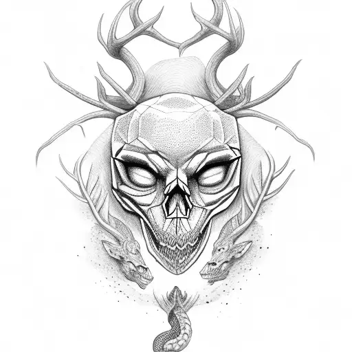 Wolfskull With Antlerssurrounded By A Snake