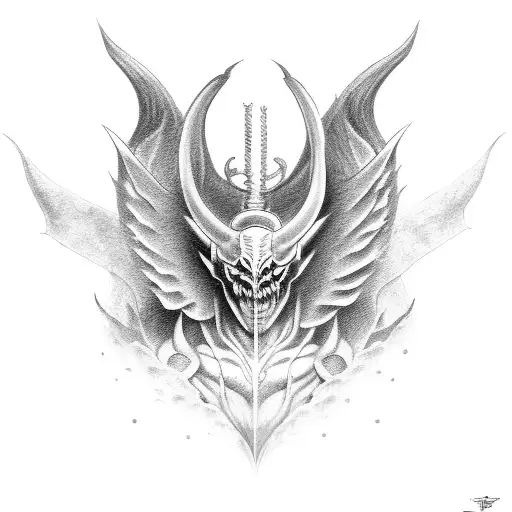 Muscle Back Demon With Horn And Wings From Back