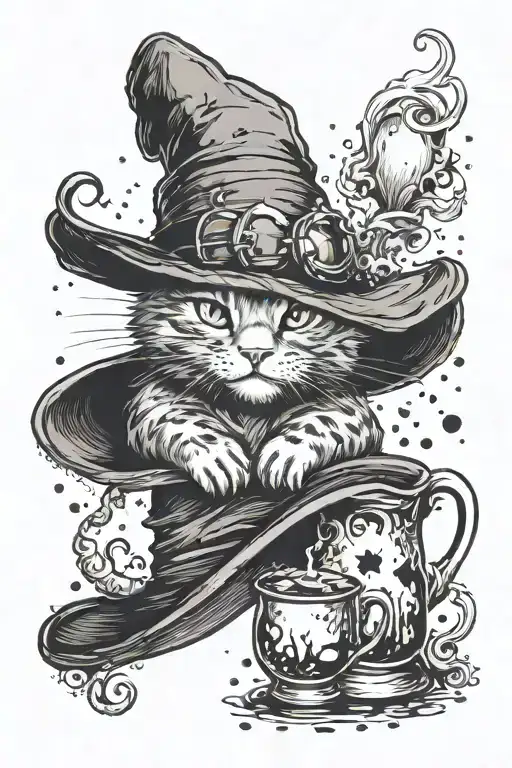 Cat In A Hat Brews A Witch Potion