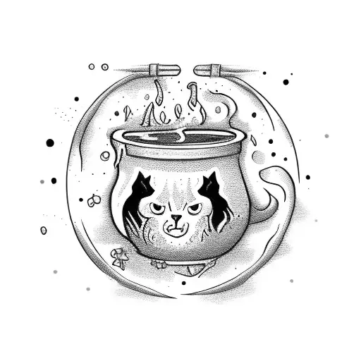 A Witch's Cauldron Filled With Bubbling Potion And Surrounded By Black Cats
