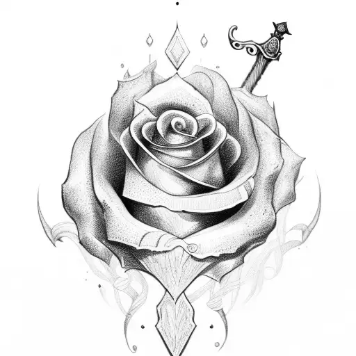 Sword Shape Like Rose And Love
