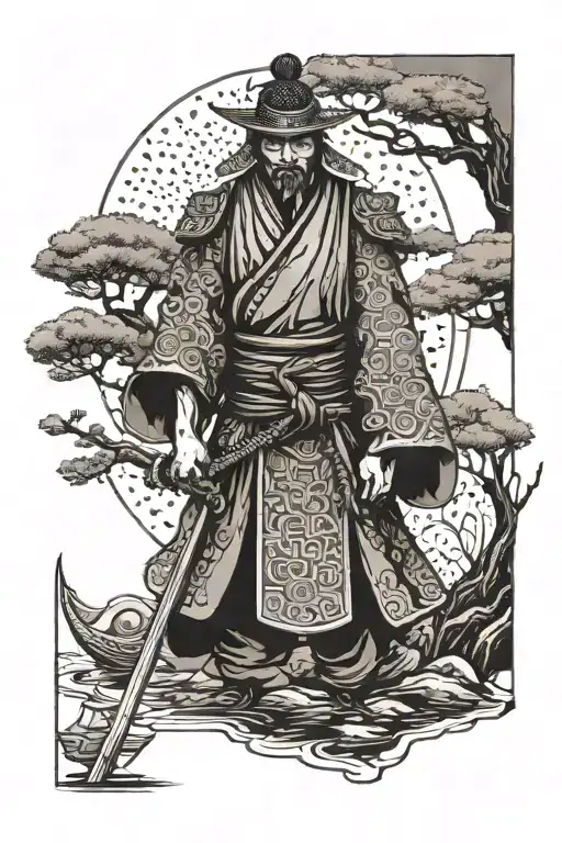 Samurai With Kimono And Bonsai Tree As A Head