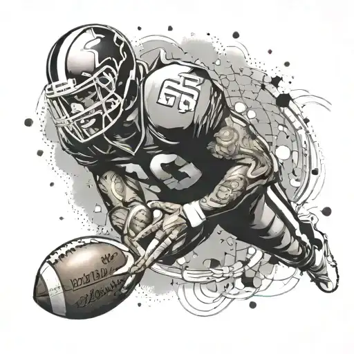 Create A Tattoo Design Featuring A Football Player In Action With Intricate Dotwork Details