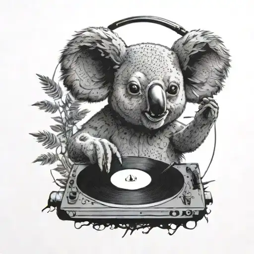 A Koala Dj Spinning Records In A Forest At Night