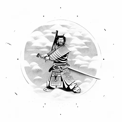 Samurai With A Sword And Japanese Characters