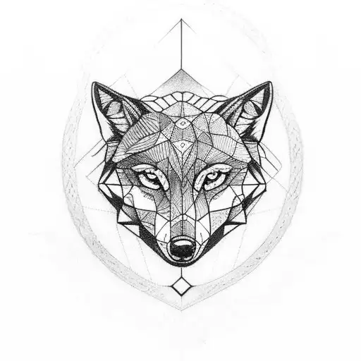 Geometric Wolf With 3 Roses