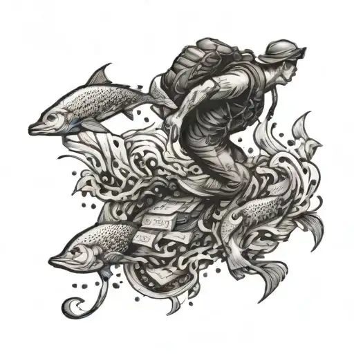 A Brave Adventurer Diving Into A Sea Of Money