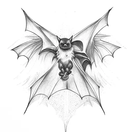 Full Bat Hanging With Wings