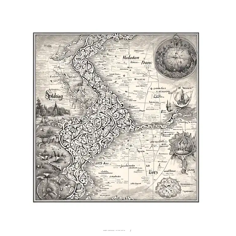 A Vintage Map With Intricate Details Showing A Path Through Different Eras Of Past Lives