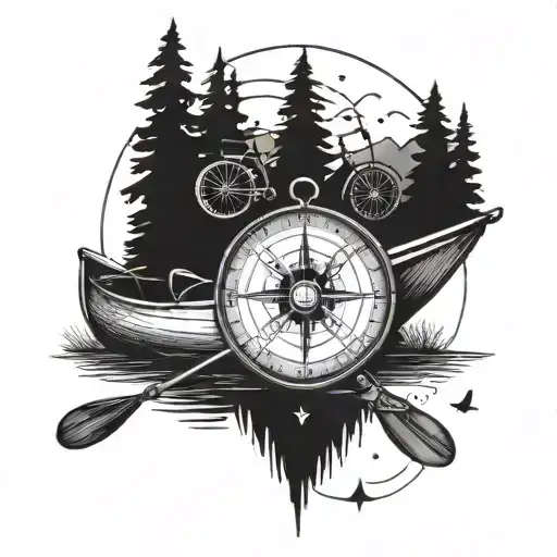 A Compass With A Canoe And A Bike Incorporated Symbolizes The Love For Outdoors