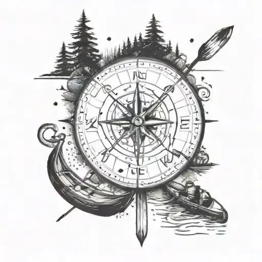 A Compass With A Canoe And A Bike Incorporated Symbolizes The Love For The Outdoors