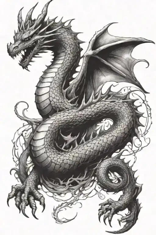 Create A Detailed Tattoo Sketch Of A Majestic Dragon The Dragon Should Have Intricate S