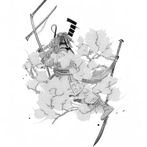 Samurai With Sword And Cherry Blossom