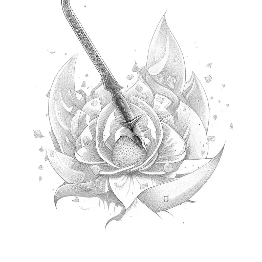 Arabian Sword With Tullips Growing Aroun It