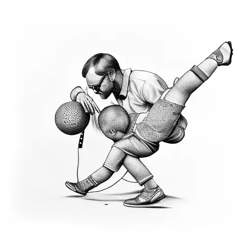 Child And Father With Ball One Line At The Ankle