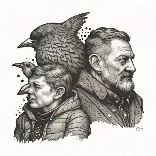 Father And Grown Son With Robins