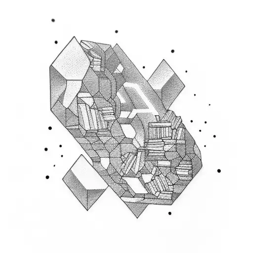 A Dotwork Tattoo Of A Mineral-inspired Bookshelf Filled With Dark And Mysterious Books