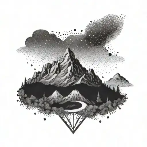 A Dotwork Tattoo Of A Mountain Silhouette With An Infinity Symbol Hidden Within The Design