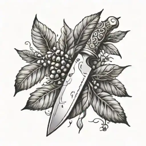 A Chef's Knife Intertwined With A Coffee Plant